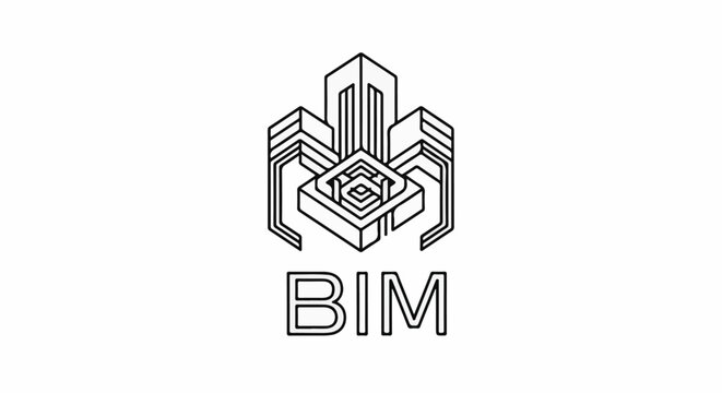Abstract geometric logo with "BIM" text in a building motif