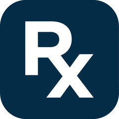 Fototapeta premium Vector graphic illustration of a prescription symbol on a dark blue rounded square background, representing medical and healthcare concepts in a simple design