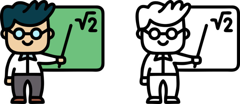 Professional mathematics teacher explaining square root on chalkboard