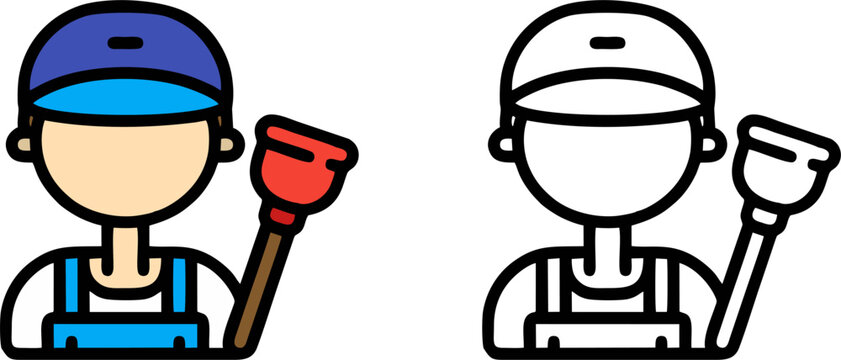 Professional plumber technician holding toilet plunger tool