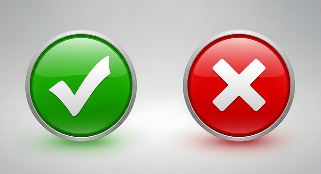A green checkmark and a red x on a gray background