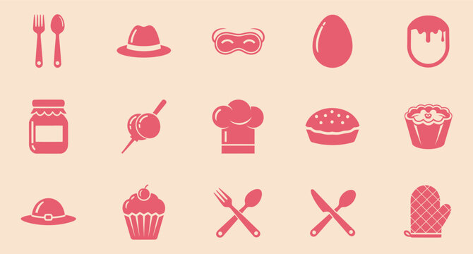 A collection of pink kitchen and baking icons