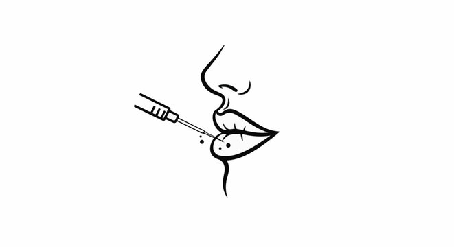 Stylized drawing of a needle injecting into lips