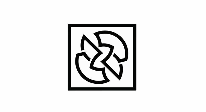 Stylized black knotwork design within a square border