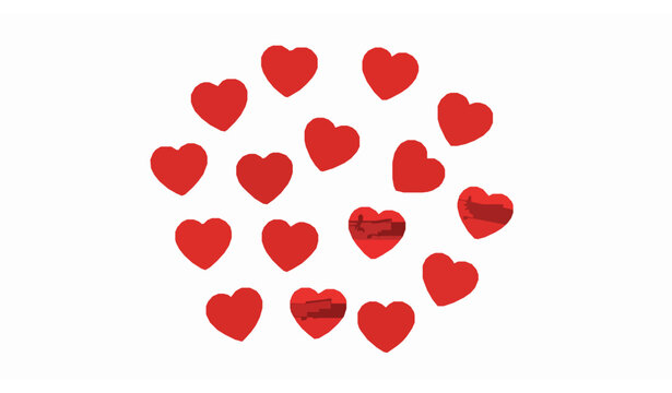 Scattered red heart with musical notes vector icon set for music lovers and romantic designs