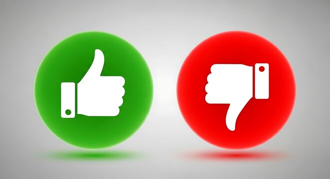 Green thumbs up and red thumbs down icons on gray background