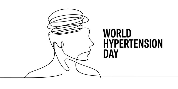 A minimalist single line drawing of a human head representing stress for world hypertension day Vector, illustration