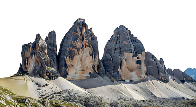 Dramatic peaks of the tre cime di lavaredo mountain group in the italian dolomites with high altitude