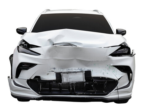 Front damaged car isolated PNG severe collision crash accident vehicle insurance claim concept