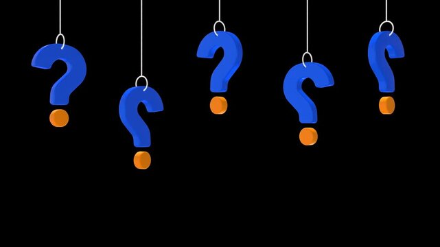 Minimalist 3d question mark animation with transparent background alpha, smooth loop for ui, faq sections, and educational content
