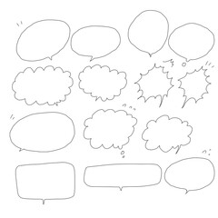 Fototapeta premium ゆるい手書きの吹き出し詰め合わせ14種類 背景透過