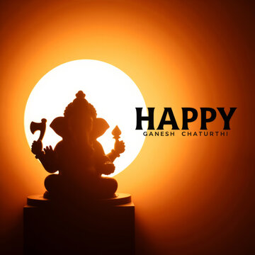 Happy ganesh chaturthi orange and white background black shadow Ganesh murti