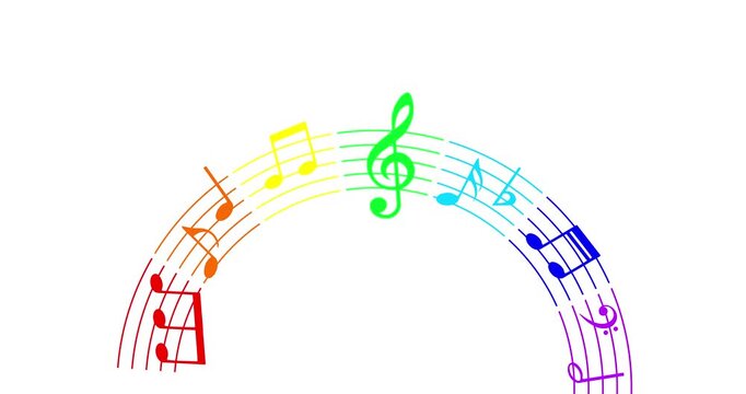 Colorful rainbow music notes animation.