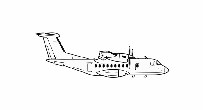 Black and white outline drawing of a turboprop aircraft with twin engines