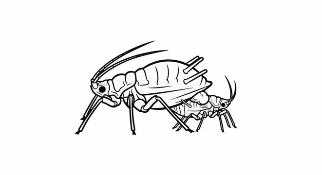 Detailed line drawing of two aphids, one on top of another