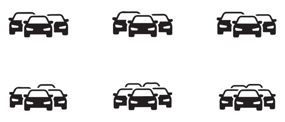 Obraz premium Group of Three Black Car Icons Representing Traffic, Carpooling, or a Vehicle Fleet