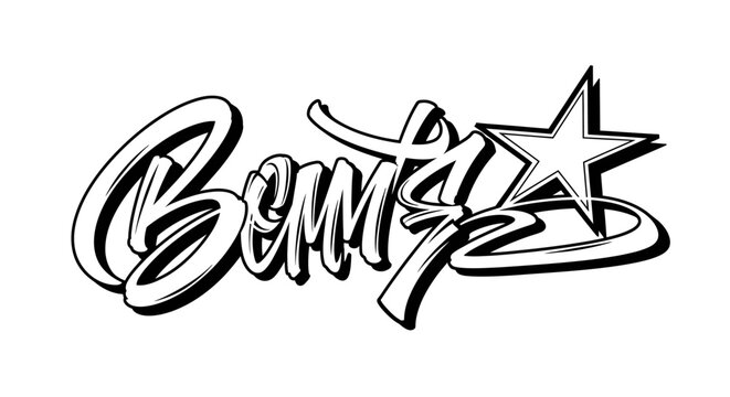 Benny's Star Logo, Graffiti Style, Black and White, Graphic Design, Urban Art