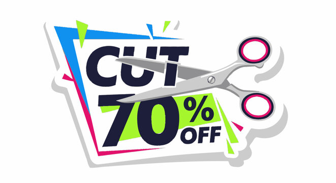 Cut 70% Off Sale Discount Scissors Graphic Design, Special Offer Promotion