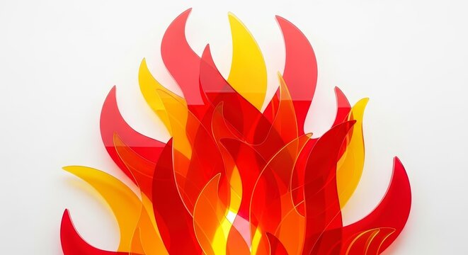 Vibrant red and yellow flame graphic.