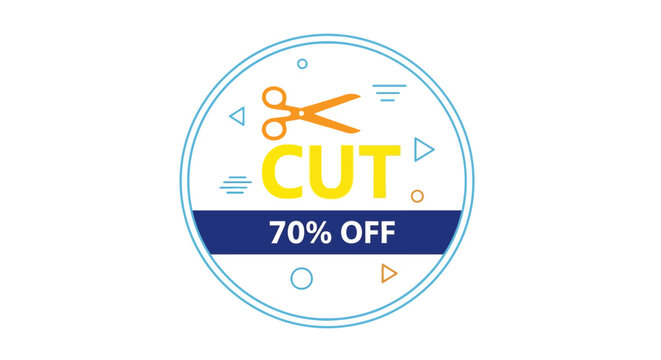 Cut 70% Off Sale Discount Sticker with Scissors Icon