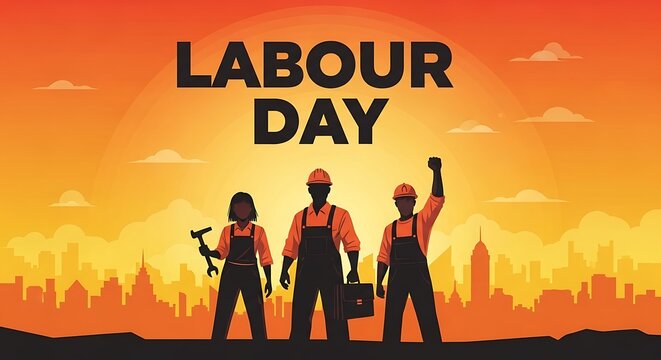 Labour day celebration workers united in a vibrant city skyline