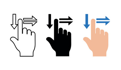 Fototapeta premium Hand pointing and sliding gestures black silhouette and color variations
