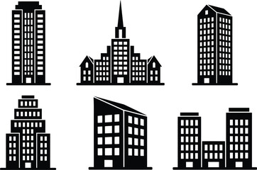 Fototapeta premium Vector graphic illustration of various city buildings and skyscrapers in black and white