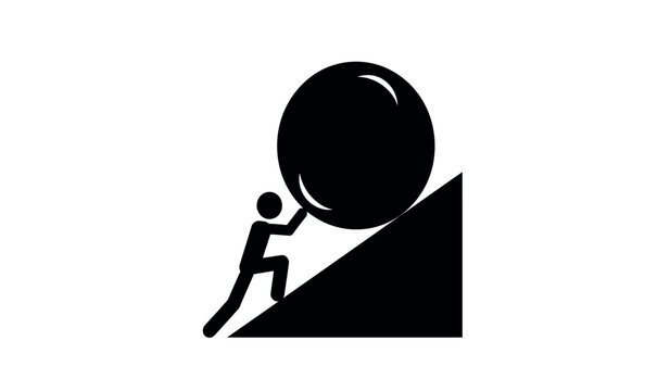 Sisyphus pushing a boulder uphill a symbol of futile and endless labor