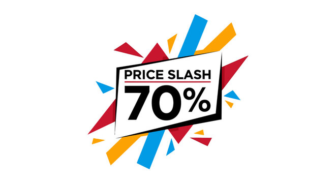 Price Slash 70% Off Sale Banner with Colorful Geometric Shapes and Explosions