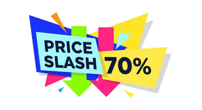Price Slash 70% Off Sale Discount Banner with Arrow and Geometric Shapes