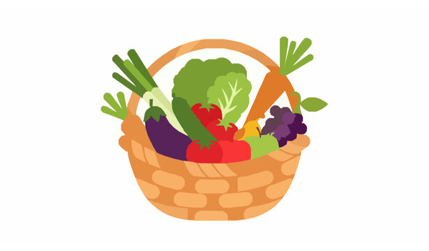Assorted fresh vegetables and fruits basket healthy organic food vector isolated on white background