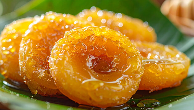 Close up of golden dessert rings