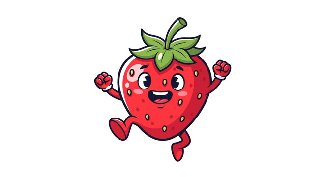 Happy Cartoon Strawberry Character Jumping and Dancing