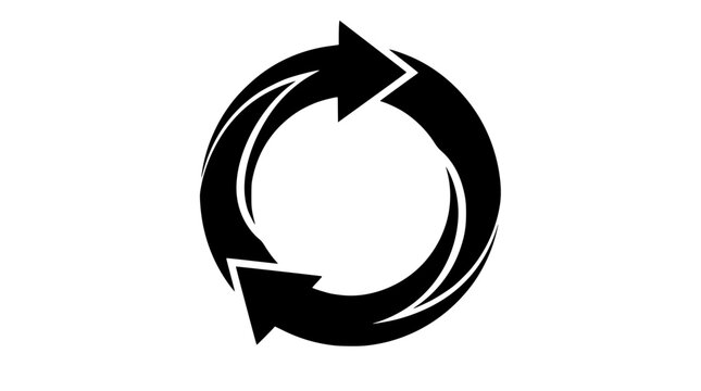 Black circular arrow design with white background