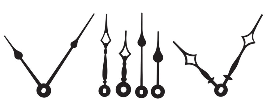 Clock Hands Icon Set &ndash; Realistic Minimalist Hour, Minute and Second Watch Pointers Vector on White BackgroundWeb