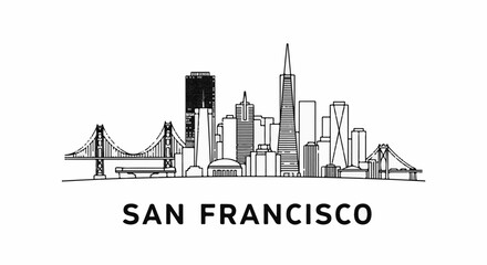 Fototapeta premium Minimalist skyline illustration with bridges and iconic structures