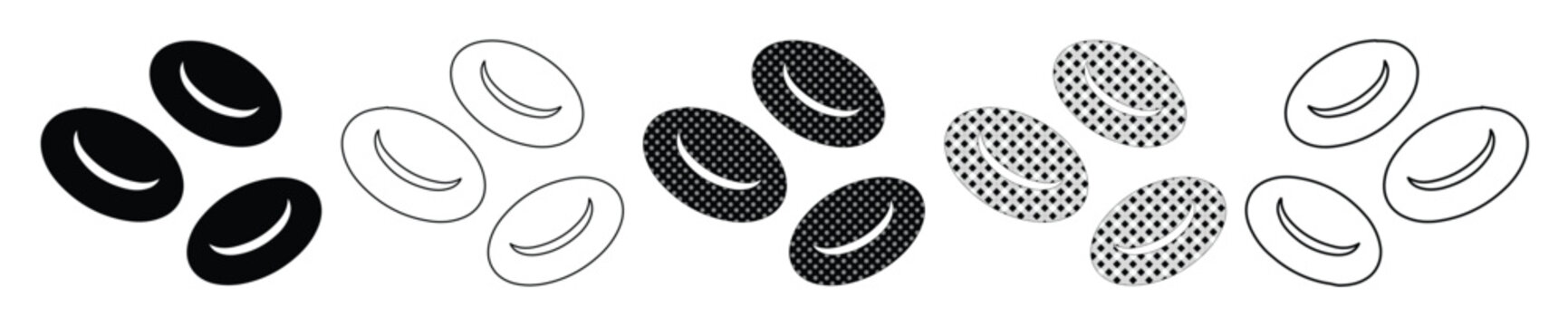 Red blood cells vector icon set, human erythrocyte cell symbols in various styles, medical hematology and biology illustration elements