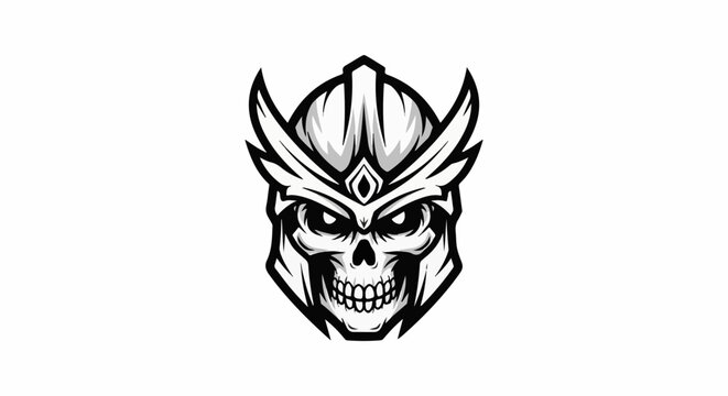 Fierce skull warrior wearing a helmet with horns and a jeweled crest