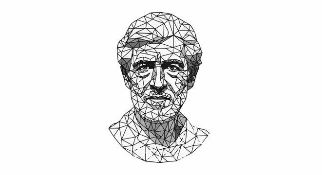 Geometric portrait of a man's head and shoulders against white