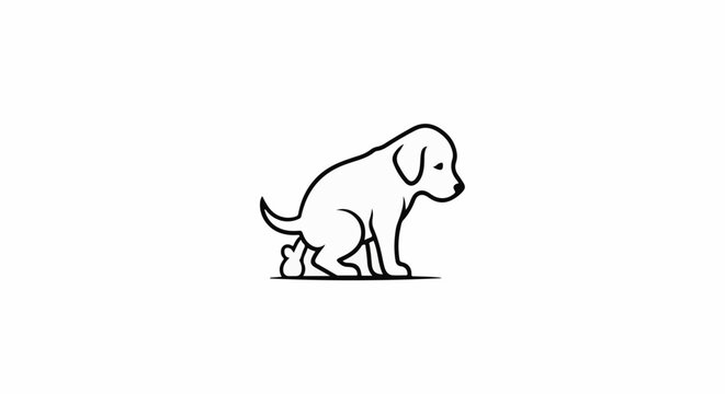 Line art of a puppy in the process of defecation