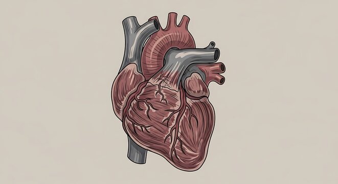 Anatomical Illustration of the Human Heart, Detailed Medical Study.