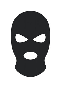Black balaclava mask vector icon, criminal ski mask silhouette, full face headgear for winter sports and security concepts