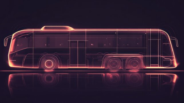 Neon Outline of Modern City Bus Design.