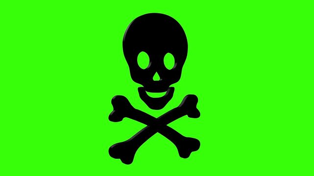 Smooth cyclic animation in 4K format featuring a black skull and crossbones on a green screen.