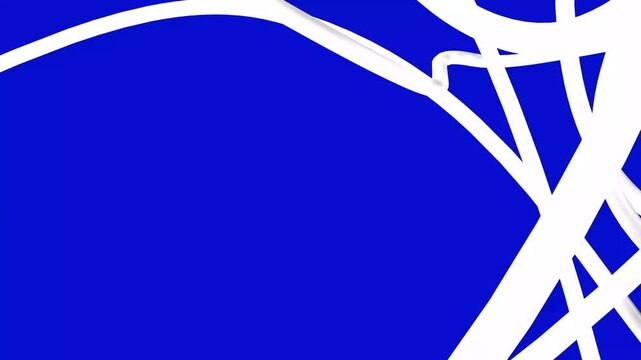 Seamless 4K animation of thick white 3D lines intertwining over a deep blue background. This abstract motion creates a clean, modern, and high-contrast web-like geometric effect.