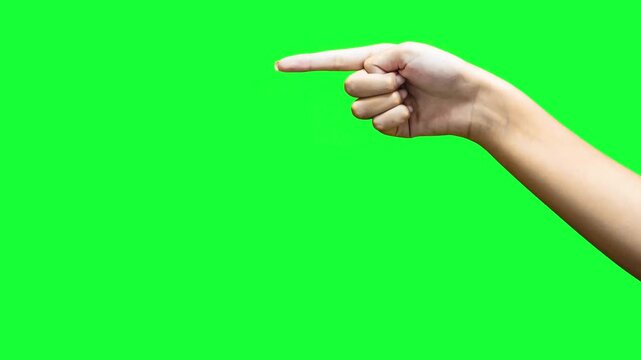 Seamless 4K animation of a hand with a pointing finger, gesturing as if scolding or blaming someone against a green screen. Expressive gesture of warning, instruction, or reprimand.