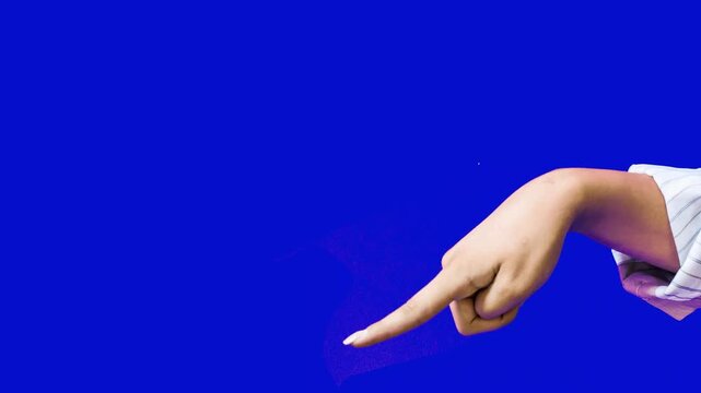 Seamless 4K animation of a hand pointing index finger up and down against a blue background. Ideal for navigation cues, choosing options, or directing viewer attention.