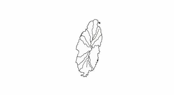 Stylized map of an island showing rivers radiating from a central point