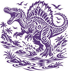 Spinosaurus Tribal Roaring River Scene Art © Mohammad Graphics