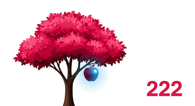A vibrant vector illustration of a tree with a glowing apple and the number 222